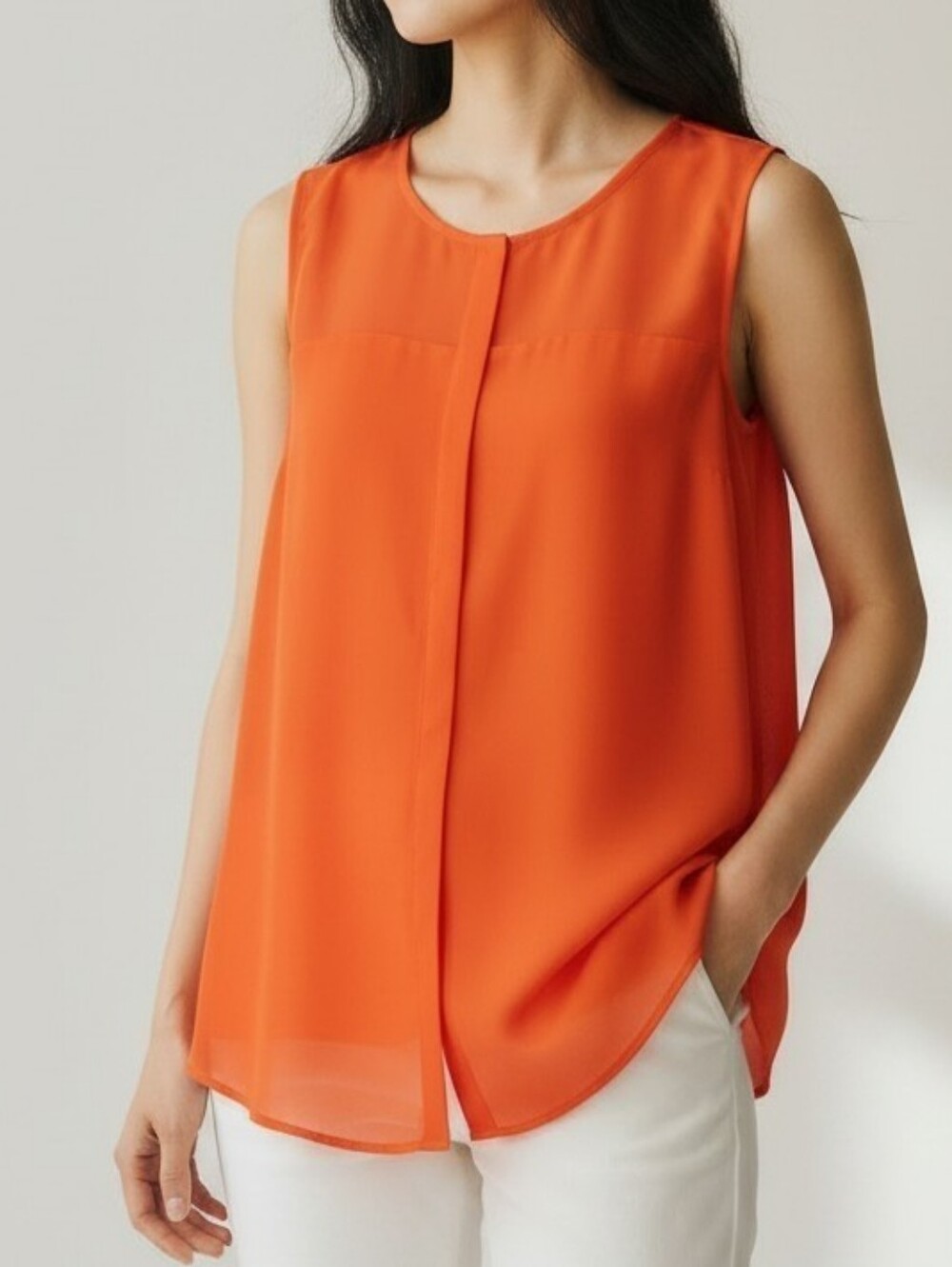 Tahari Orange Sleeveless Chiffon Tank